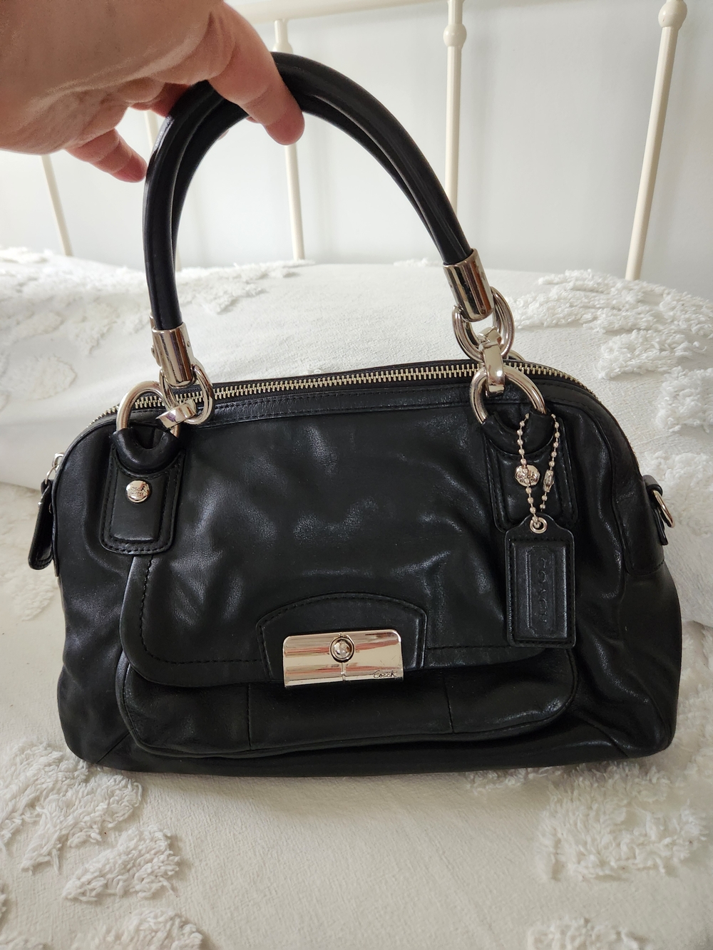 Coach Black Leather Kristin Satchel Handbag L1294-F22304 - Picture 5 of 15
